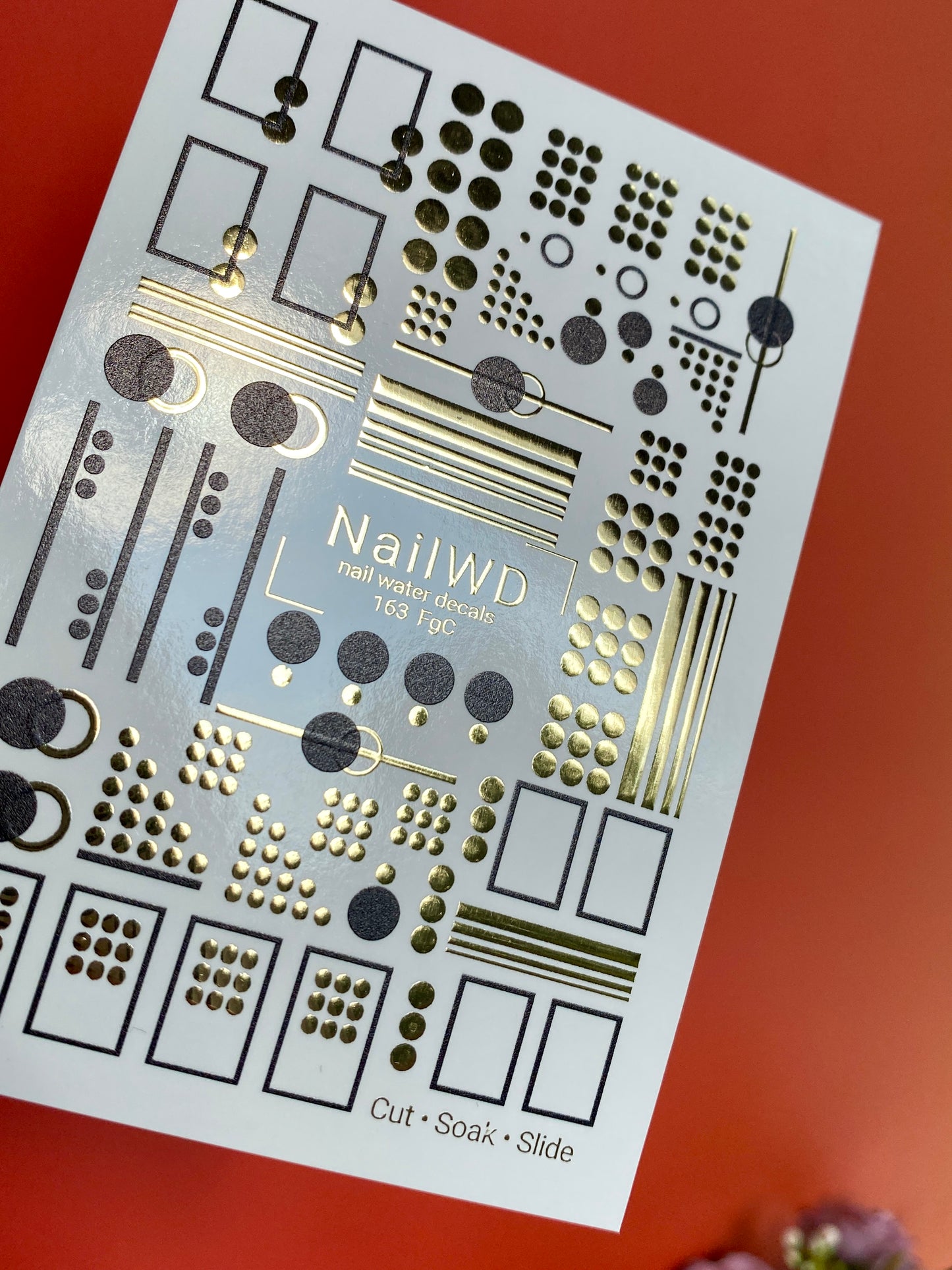 Nail Water Decal 163 Nail WD | Water Slide Nail Decals Geometric Dots and Lines in Gold and Black | Nail Water Decals Modern Abstract Design