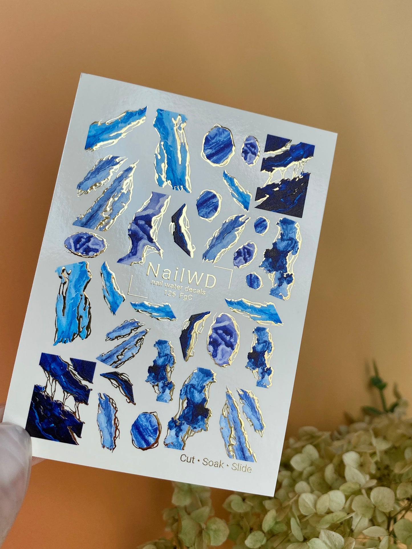 Водные наклейки для ногтей 126 NailWD | Водные переводные наклейки для ногтей Голубой агат | Дизайн мраморного жеода