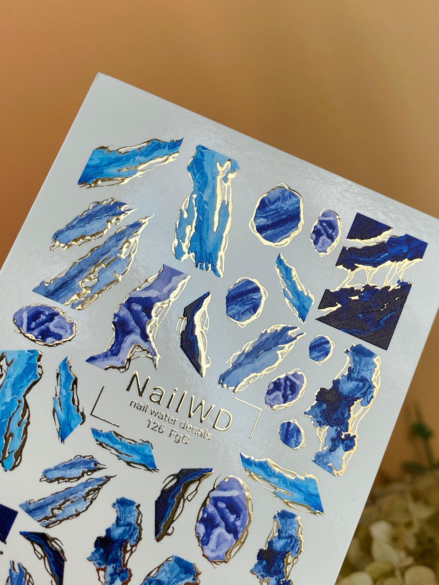 Водные наклейки для ногтей 126 NailWD | Водные переводные наклейки для ногтей Голубой агат | Дизайн мраморного жеода