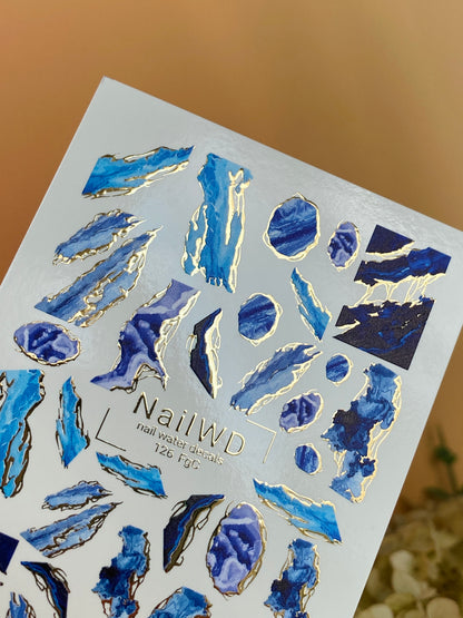 Водные наклейки для ногтей 126 NailWD | Водные переводные наклейки для ногтей Голубой агат | Дизайн мраморного жеода