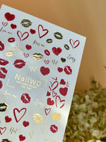 Nail Water Decal 132 NailWD | Water Slide Nail Decals Lips & Hearts | Romantic Kiss Design