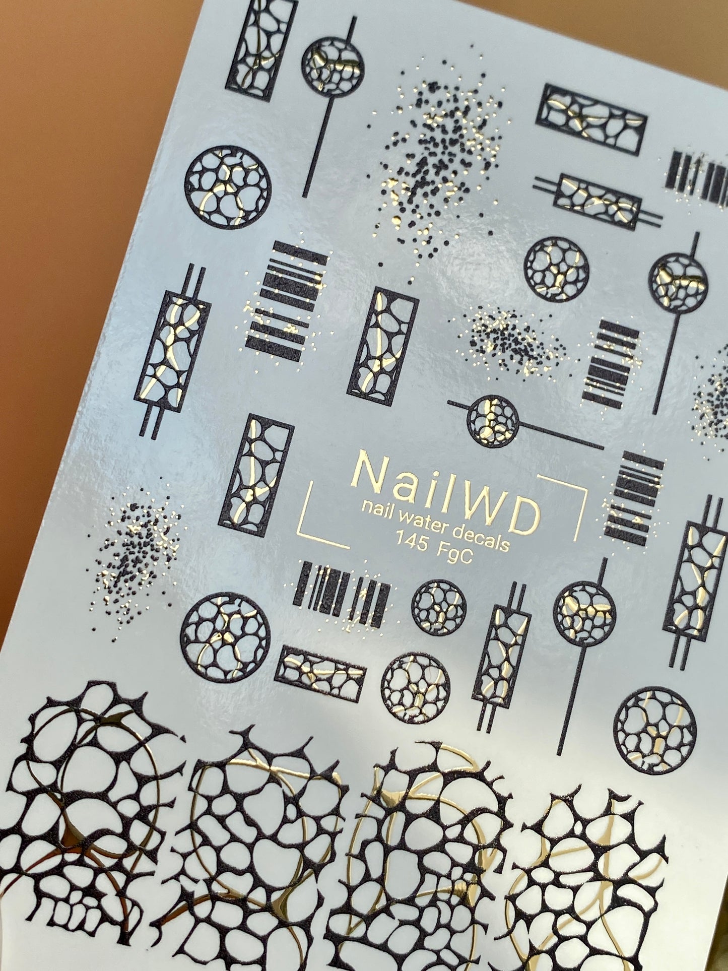 Nail Water Decal 145 NailWD | Water Slide Nail Decals Geometric Abstract | Modern Black & Gold Patterns