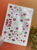 Nail Water Decal 132 NailWD | Water Slide Nail Decals Lips & Hearts | Romantic Kiss Design