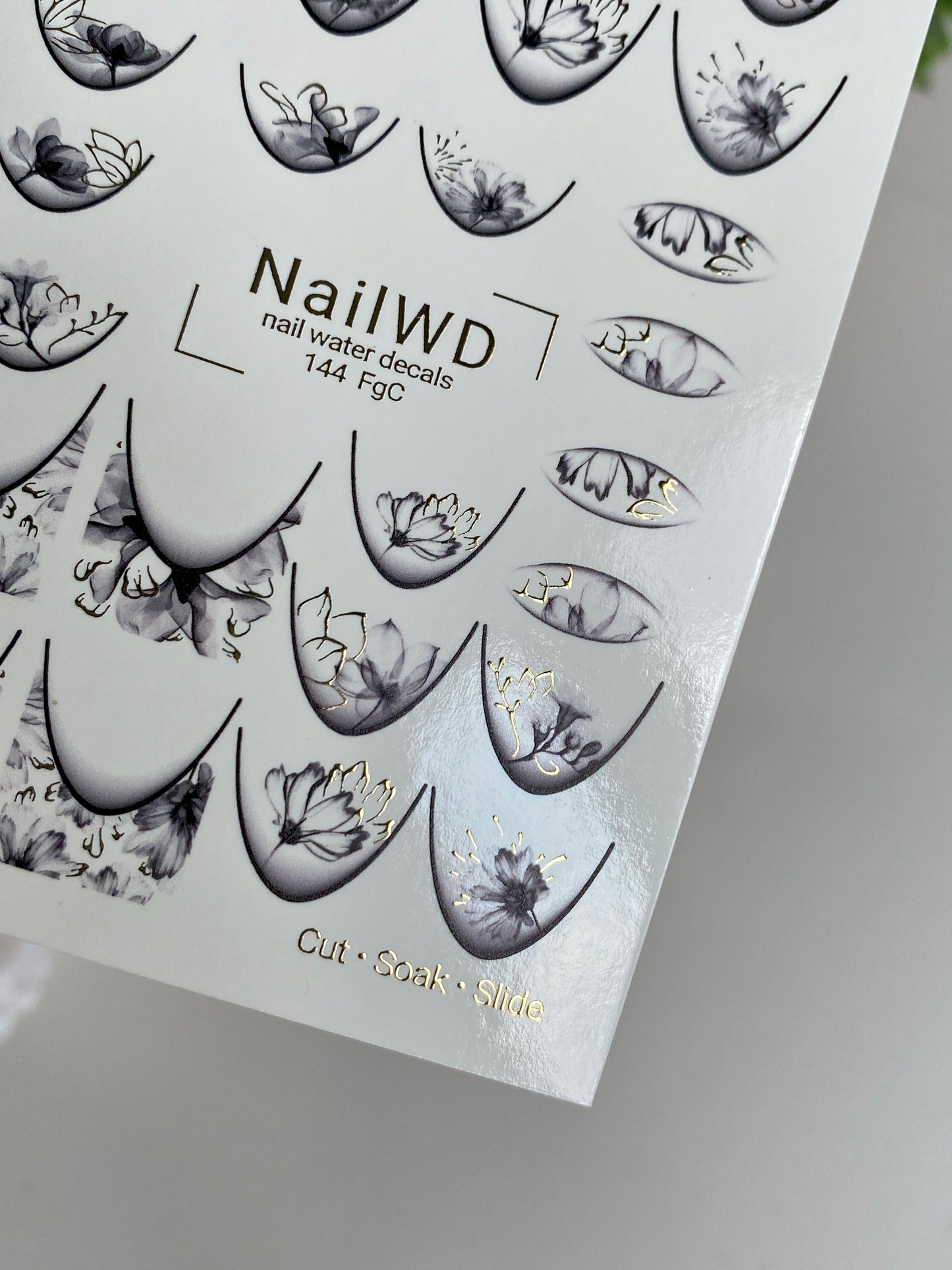 Nail Water Decal 144 NailWD | Water Slide Nail Decals Black & White Flowers | Elegant Floral French Design