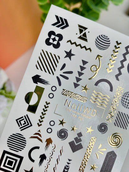 Nail Water Decal 166 Nail WD | Water Slide Nail Decals Abstract Geometric Shapes | Nail Water Decals Modern Minimalist Style