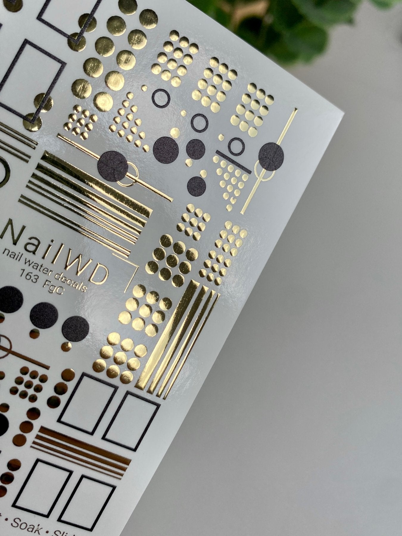 Nail Water Decal 163 Nail WD | Water Slide Nail Decals Geometric Dots and Lines in Gold and Black | Nail Water Decals Modern Abstract Design