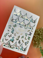 Nail Water Decal 138 NailWD | Water Slide Nail Decals Greenery French | Botanical Leaves & Butterflies