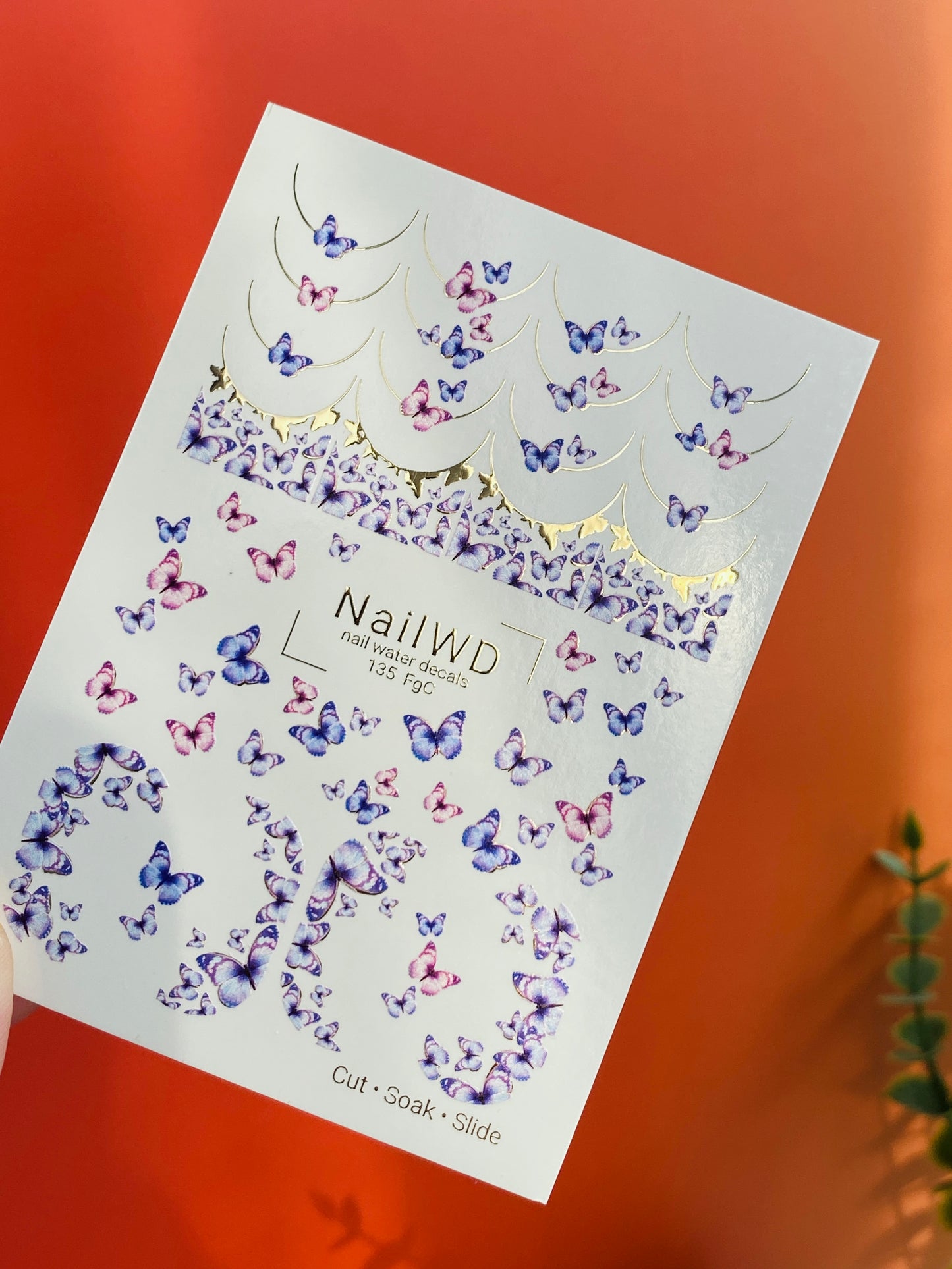 Nail Water Decal 135 NailWD | Water Slide Nail Decals Butterflies French | Purple & Pink Wings Design