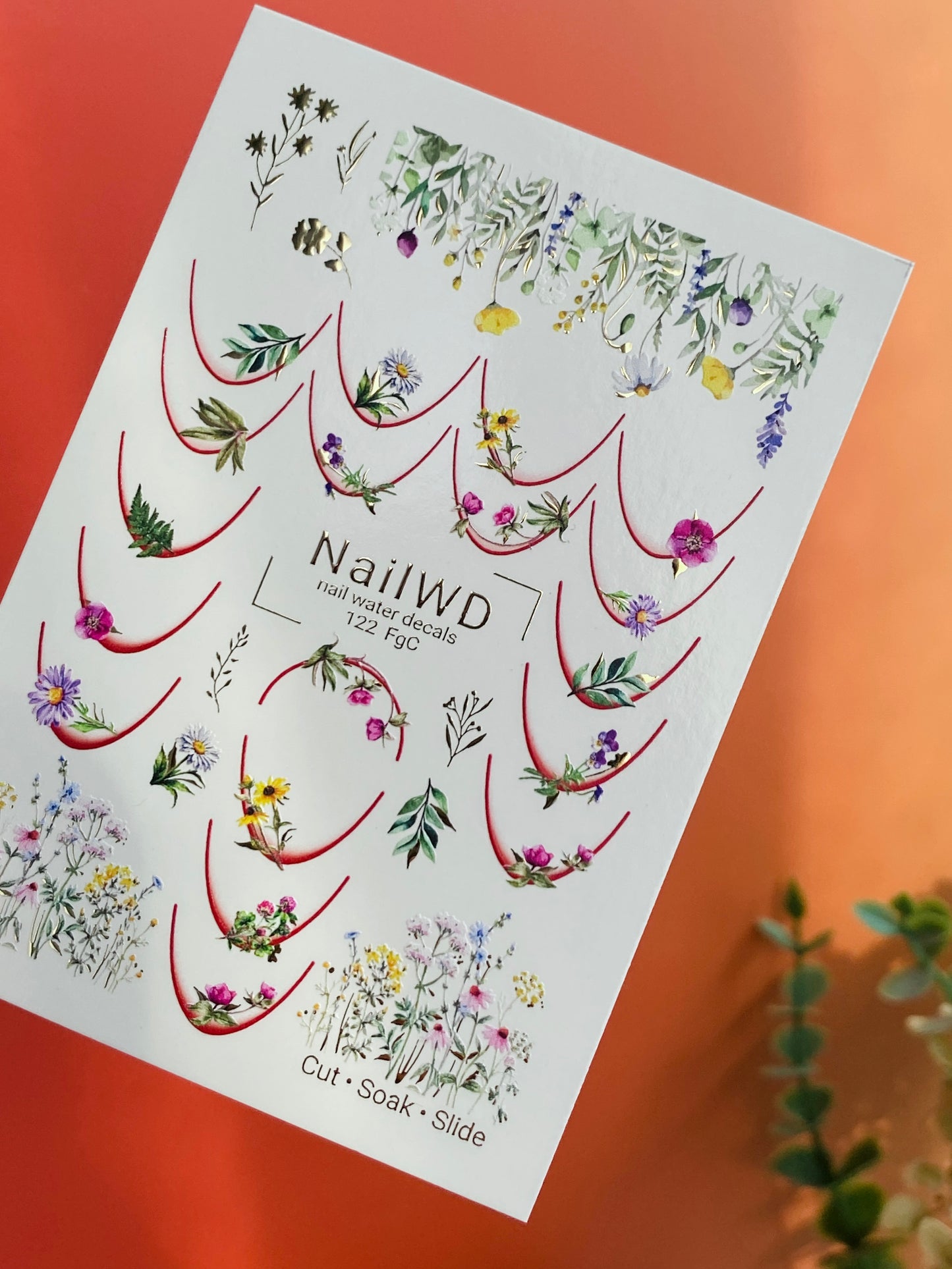 Nálepka na nehty 122 NailWD | Vodní obtisky na nehty květinové francouzské | Design divokých květin na okraji