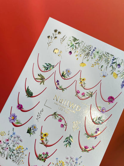 Nálepka na nehty 122 NailWD | Vodní obtisky na nehty květinové francouzské | Design divokých květin na okraji