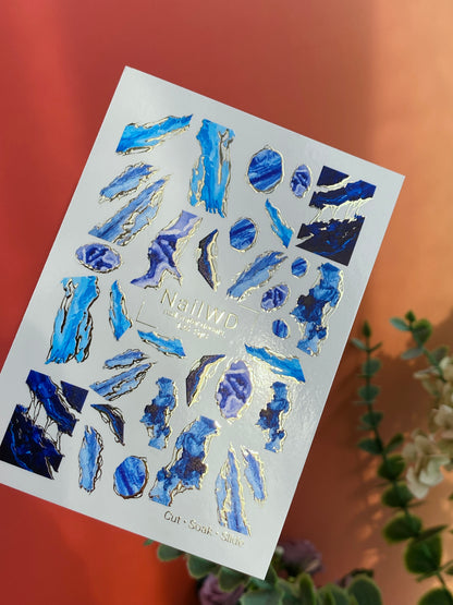 Водные наклейки для ногтей 126 NailWD | Водные переводные наклейки для ногтей Голубой агат | Дизайн мраморного жеода