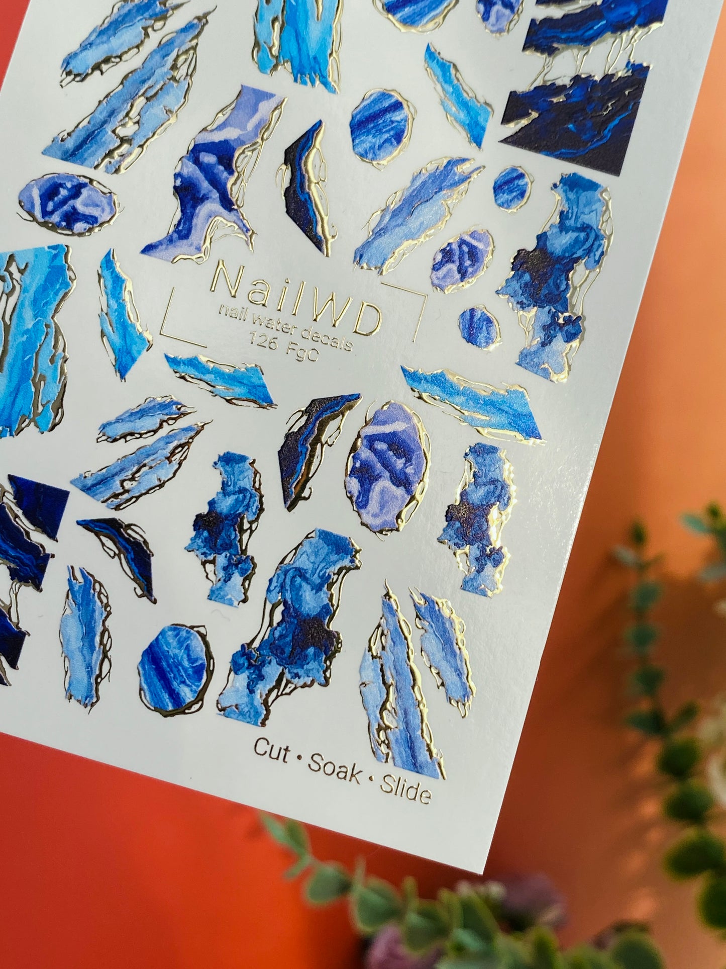 Водные наклейки для ногтей 126 NailWD | Водные переводные наклейки для ногтей Голубой агат | Дизайн мраморного жеода