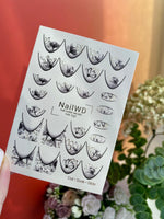 Nail Water Decal 144 NailWD | Water Slide Nail Decals Black & White Flowers | Elegant Floral French Design