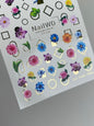 Adesivo per unghie ad acqua 175 Nail WD | Adesivi per unghie a scivolamento ad acqua fiori colorati | Adesivi per unghie ad acqua con cornici geometriche dorate