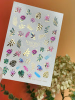 Nail Water Decal 173 Nail WD | Water Slide Nail Decals Tropical Florals and Leaves | Nail Water Decals Exotic Design with Gold Accents