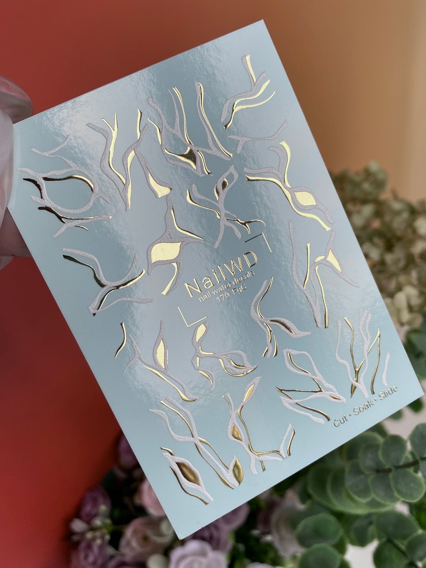 Nail Water Decal 170 Nail WD | Water Slide Nail Decals Abstract Branches & Gold Accents | Nail Water Decals Minimalist Line Art Design