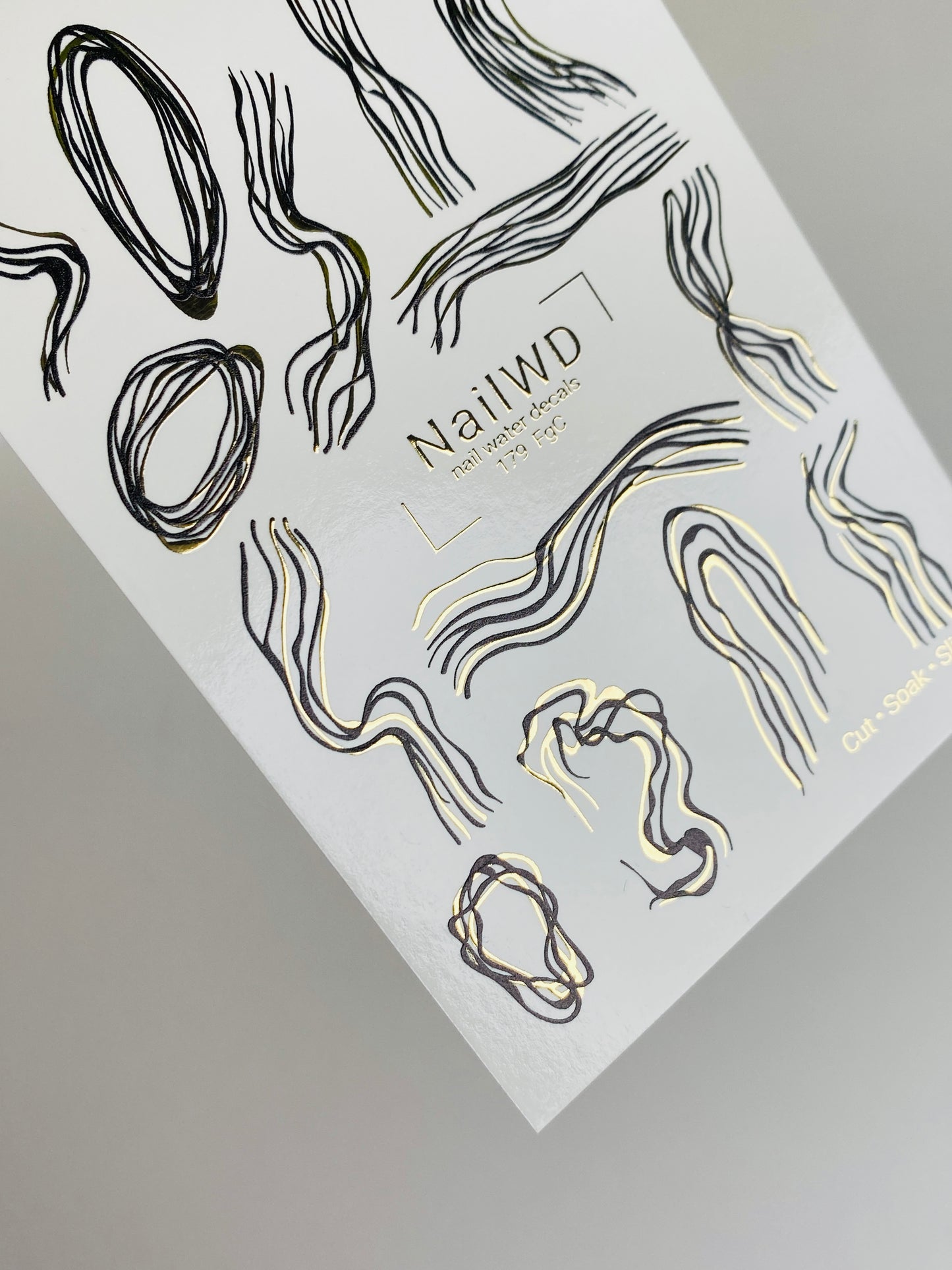 Nail Water Decal 179 Nail WD | Water Slide Nail Decals Abstract Black & Gold Lines | Nail Water Decals Minimalist Modern Art