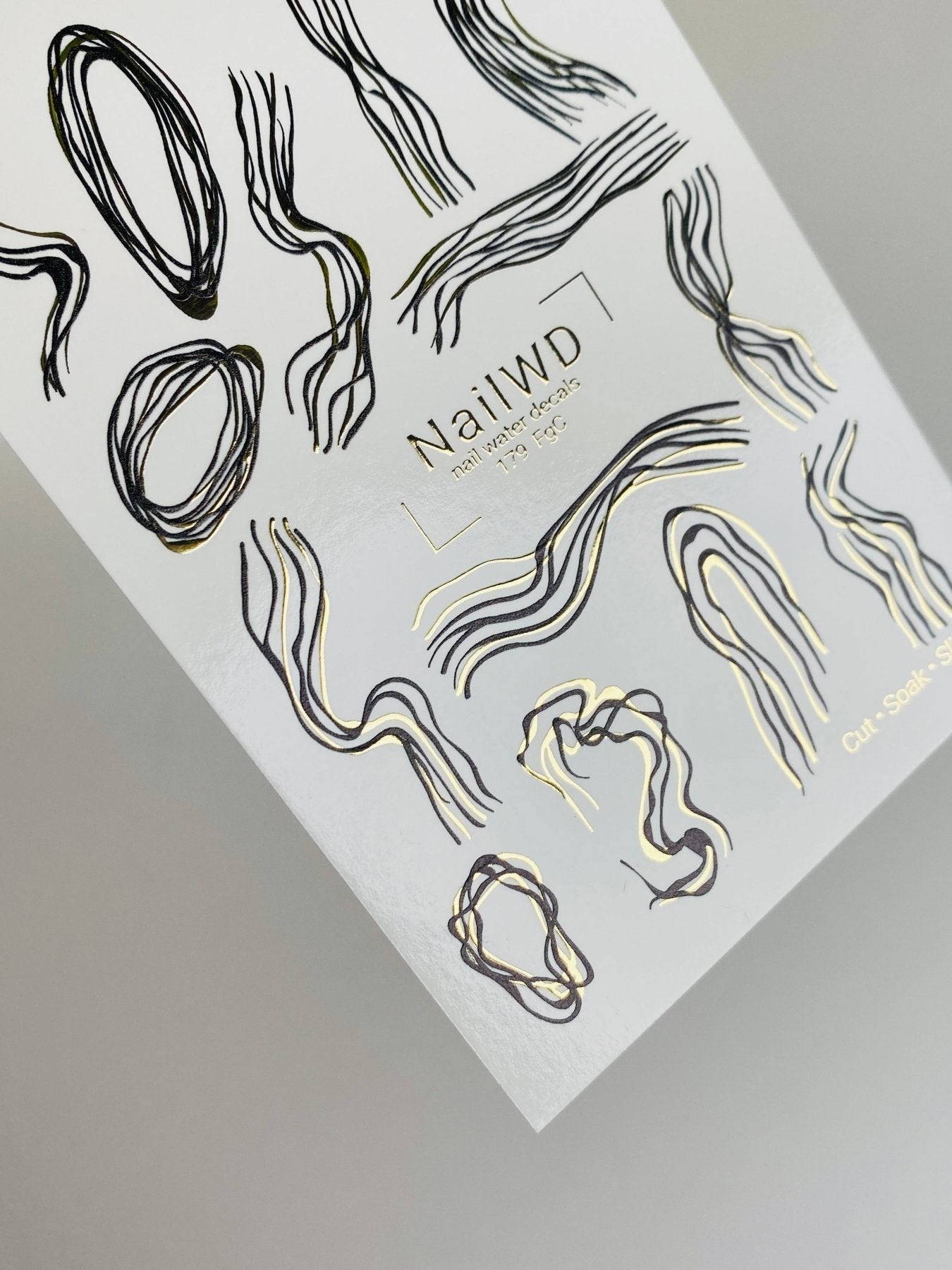 Nail Water Decal 179 Nail WD | Water Slide Nail Decals Abstract Black & Gold Lines | Nail Water Decals Minimalist Modern Art