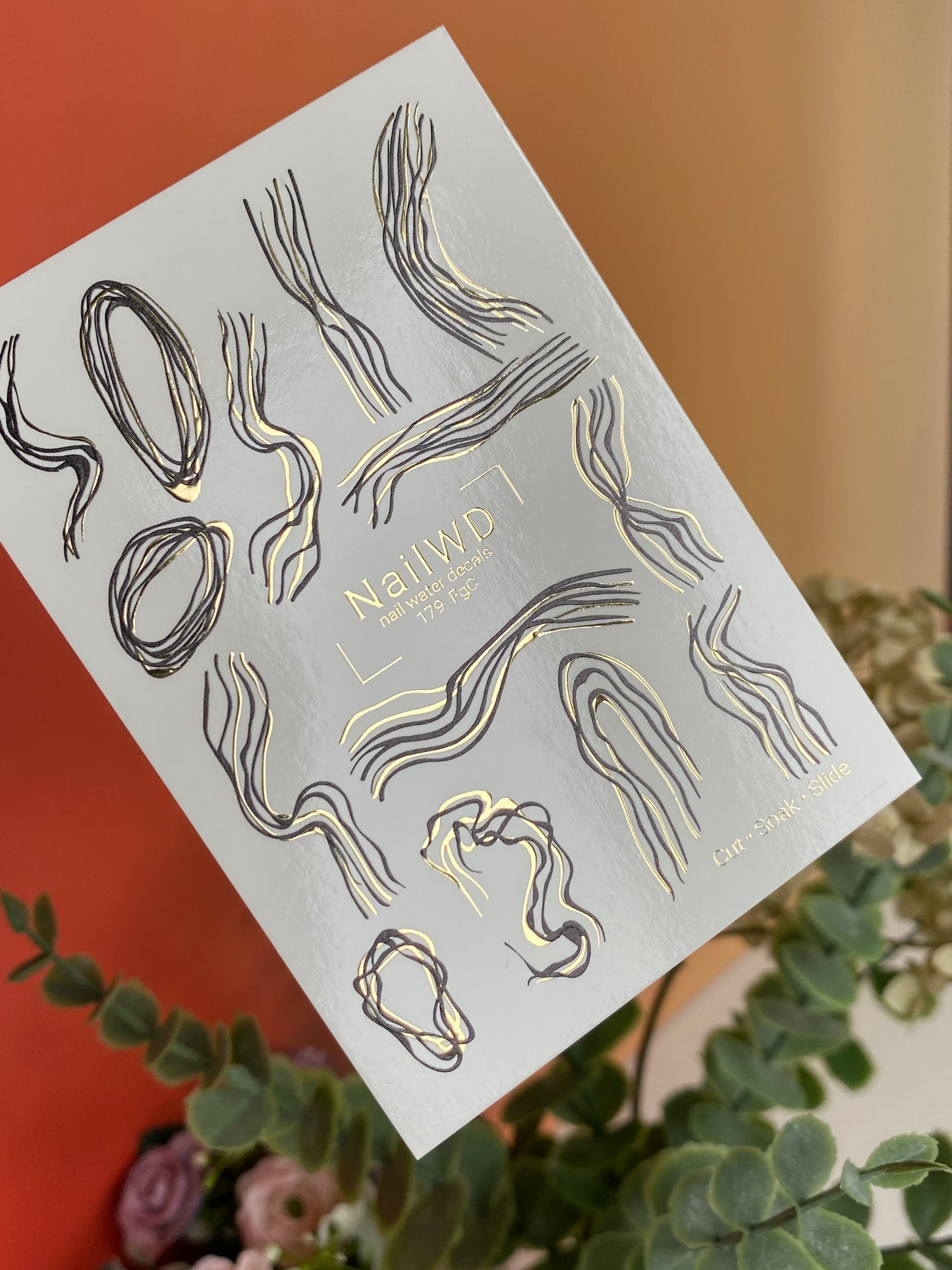 Nail Water Decal 179 Nail WD | Water Slide Nail Decals Abstract Black & Gold Lines | Nail Water Decals Minimalist Modern Art