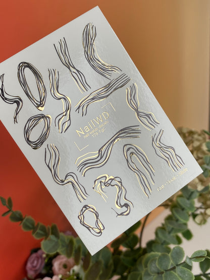 Nail Water Decal 179 Nail WD | Water Slide Nail Decals Abstract Black & Gold Lines | Nail Water Decals Minimalist Modern Art