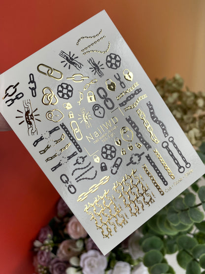 Nail Water Decal 165 Nail WD | Water Slide Nail Decals Chains and Locks Design | Nail Water Decals Punk Gothic Style