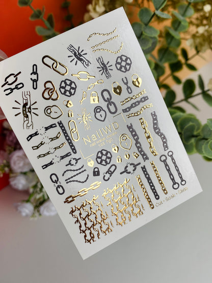 Nail Water Decal 165 Nail WD | Water Slide Nail Decals Chains and Locks Design | Nail Water Decals Punk Gothic Style