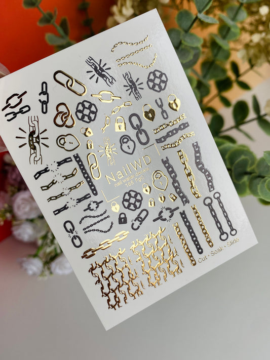 Nail Water Decal 165 Nail WD | Water Slide Nail Decals Chains and Locks Design | Nail Water Decals Punk Gothic Style