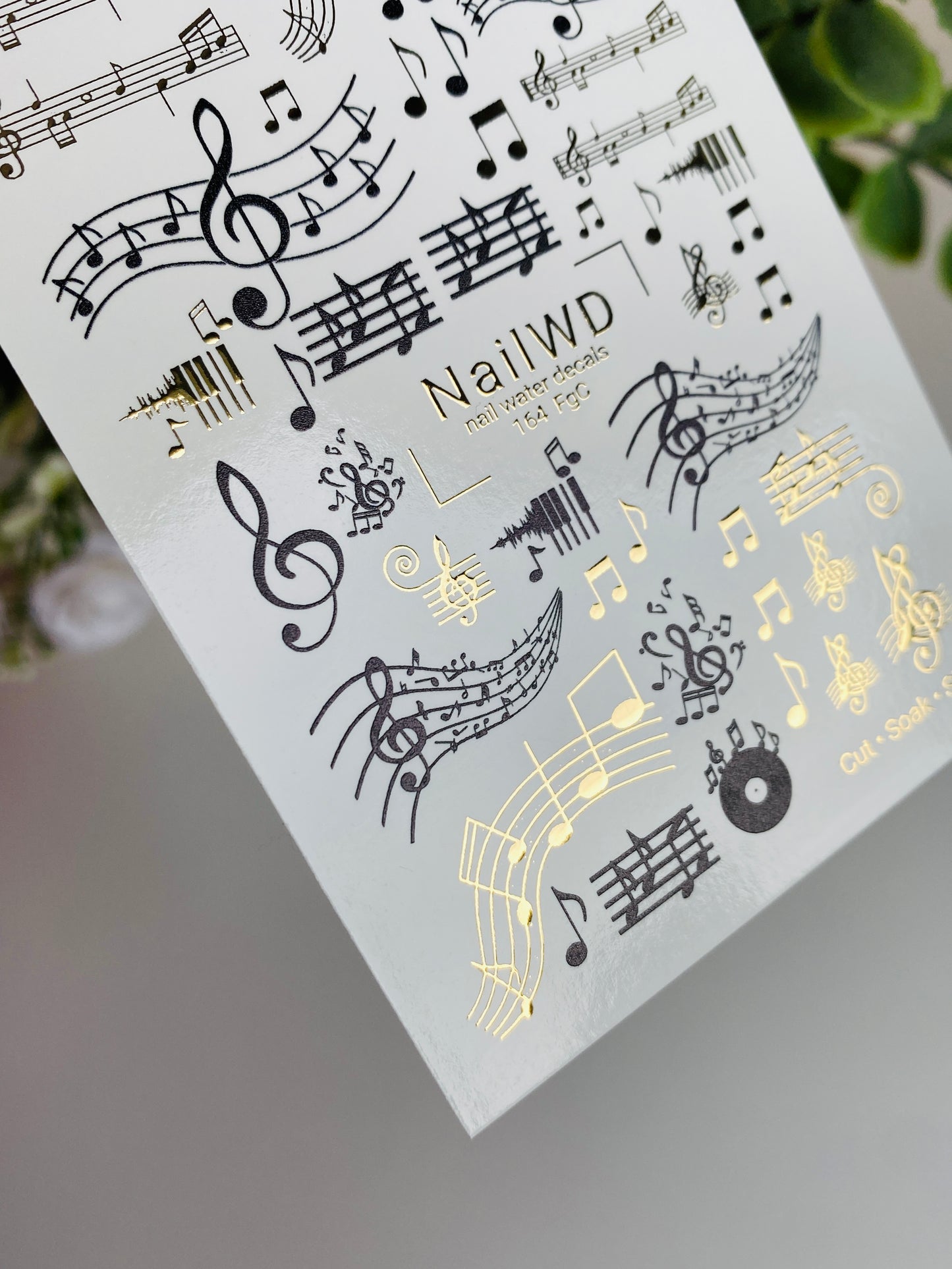Nail Water Decal 164 Nail WD | Water Slide Nail Decals Music Notes and Golden Clefs | Nail Water Decals Musical Theme Design