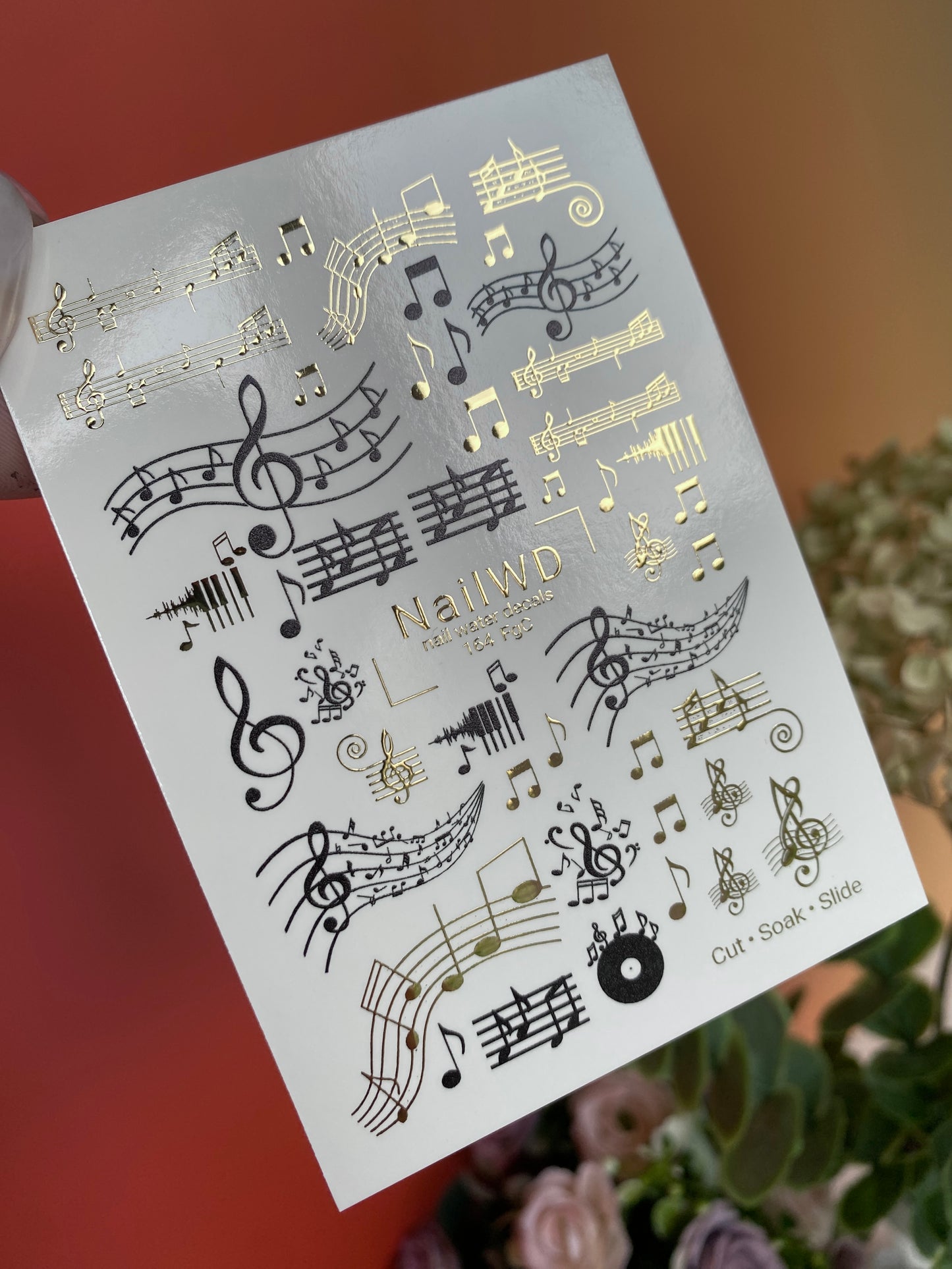 Nail Water Decal 164 Nail WD | Water Slide Nail Decals Music Notes and Golden Clefs | Nail Water Decals Musical Theme Design