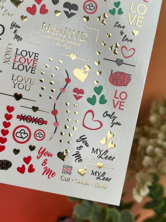 Nail Water Decal 159 Nail WD | Water Slide Nail Decals Love Letters | Nail Water Decals Valentine Hearts Design