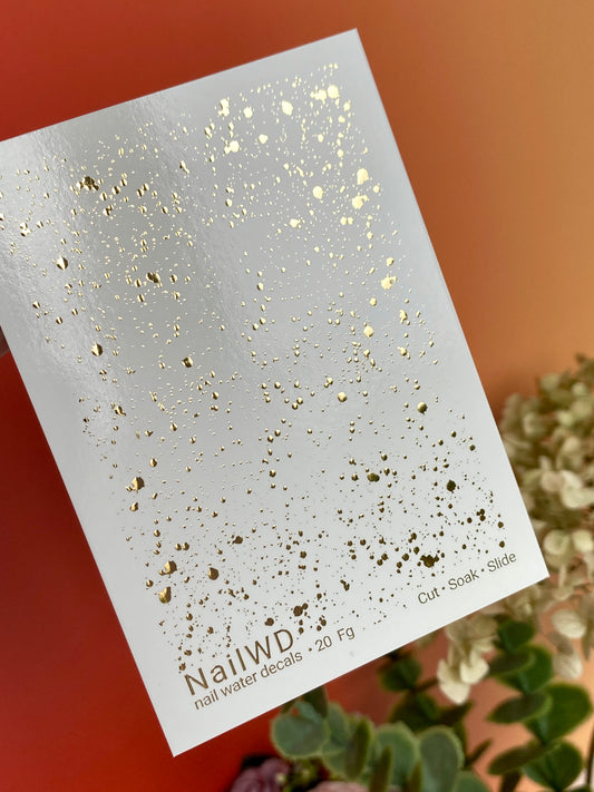 Nail Water Decal 20 NailWD | Water Slide Nail Decals with Gold Splatter Effect | Foil Spray Nail Art