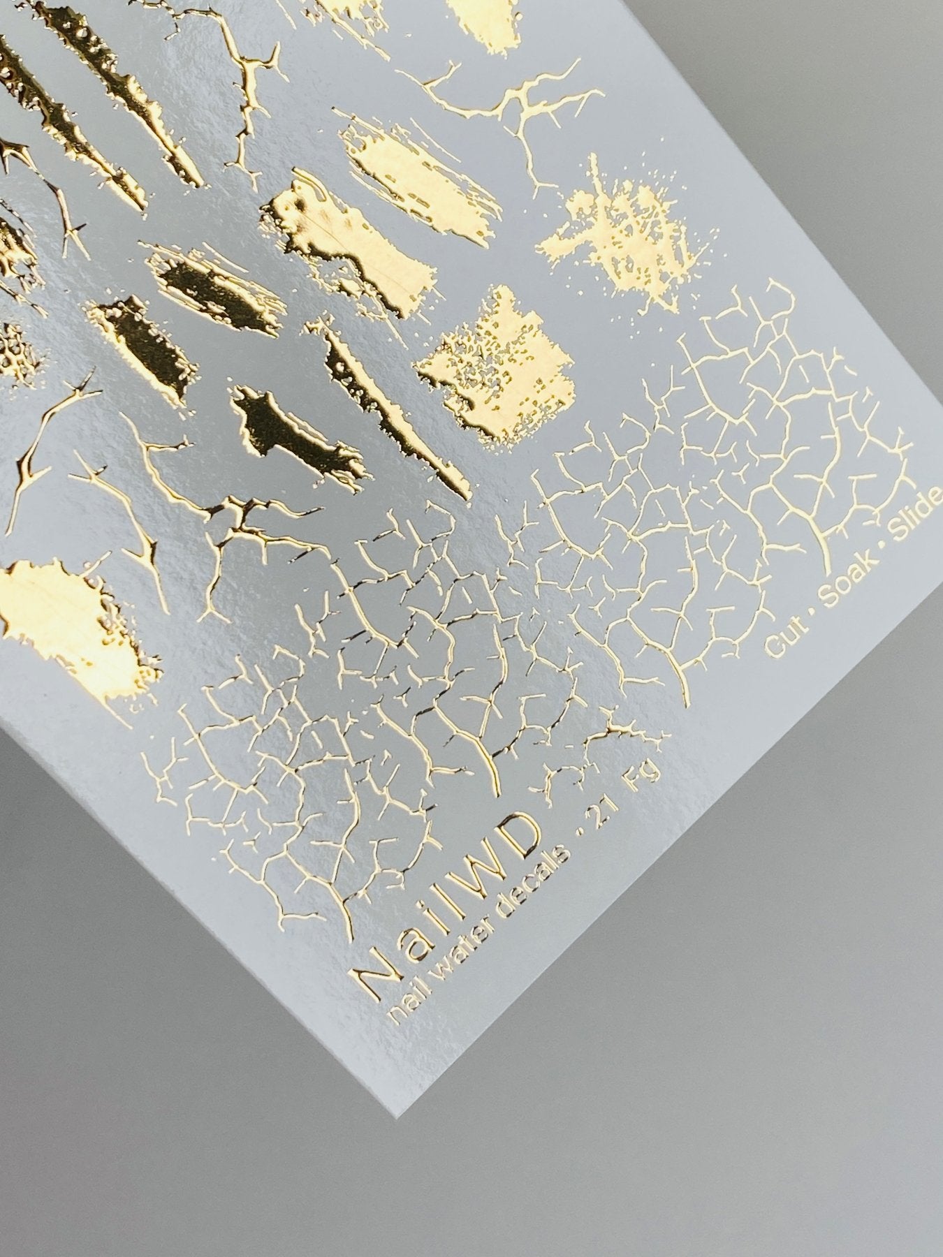 Nail Water Decal 21 NailWD | Water Slide Nail Decals with Gold Brush Strokes and Cracks | Abstract Texture Nail Art - UASLIDER