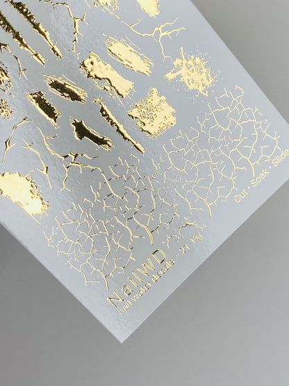 Nail Water Decal 21 NailWD | Water Slide Nail Decals with Gold Brush Strokes and Cracks | Abstract Texture Nail Art