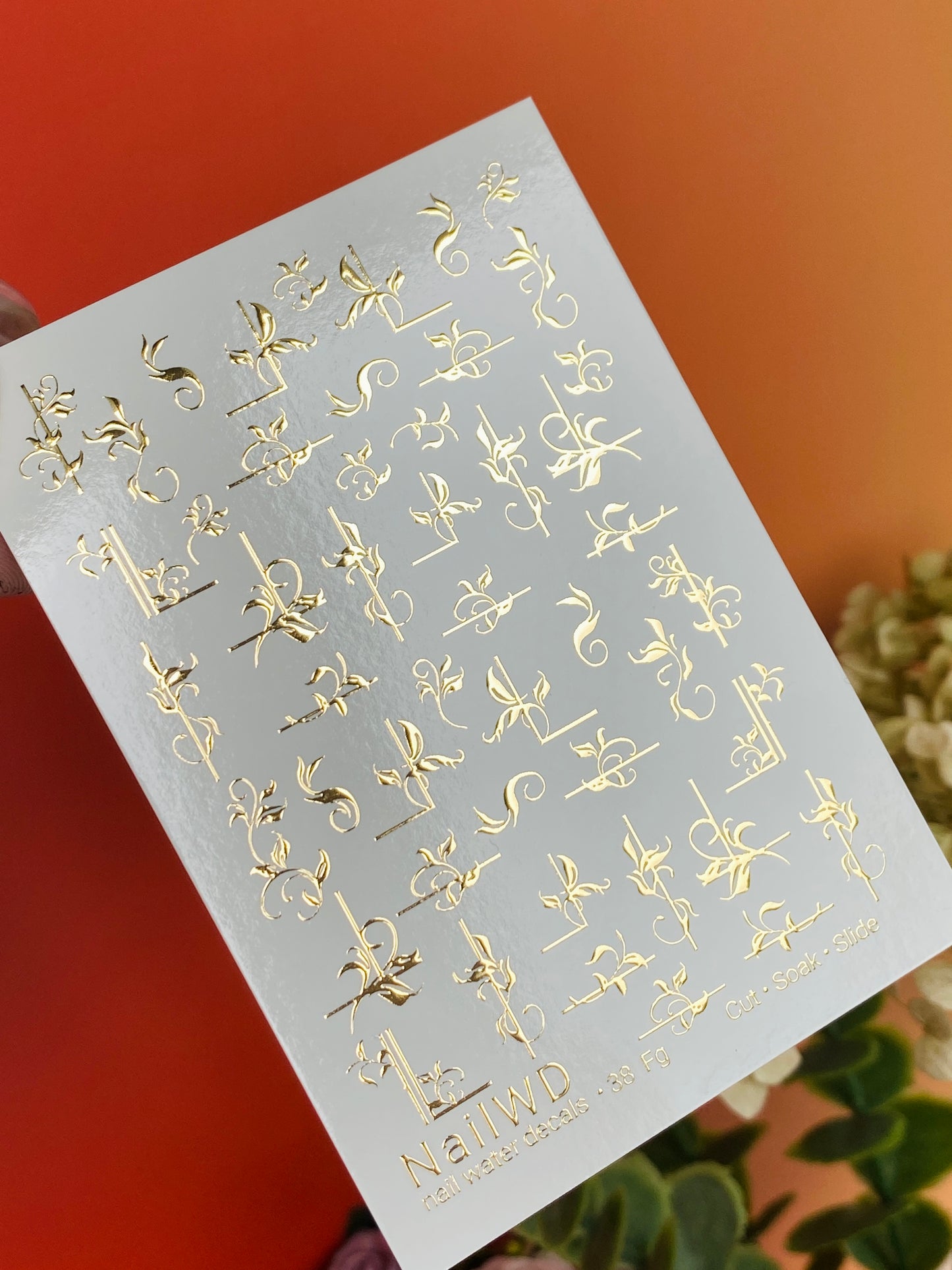 Nail Water Decal 38 NailWD | Floral Water Slide Nail Decals | Gold Foil Elegant Vines