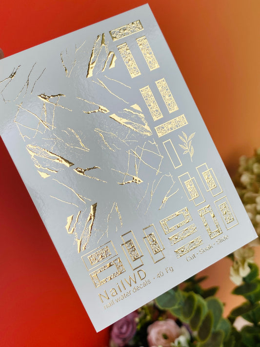Nail Water Decal 40 NailWD | Abstract Water Slide Nail Decals | Gold Foil Marble & Geometric Designs