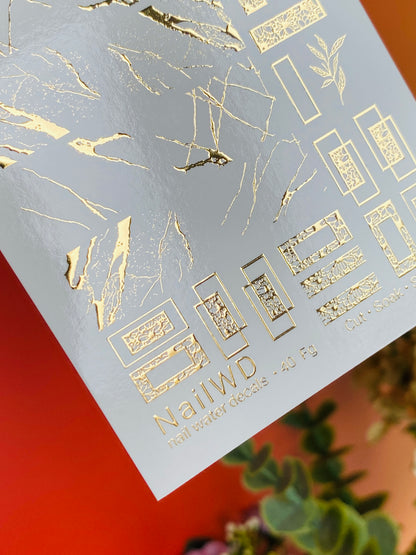 Nálepka na nehty 40 NailWD | Abstraktní vodní nálepky na nehty | Zlatá fólie, mramor a geometrické vzory