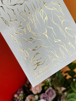 Nail Water Decal 19 NailWD | Water Slide Nail Decals with Gold Abstract Flames | Flowing Line Nail Art - UASLIDER
