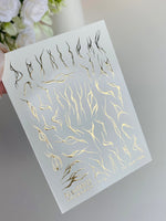 Nail Water Decal 19 NailWD | Water Slide Nail Decals with Gold Abstract Flames | Flowing Line Nail Art - UASLIDER