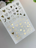 Nail Water Decal 37 NailWD | Heart Water Slide Nail Decals | Gold Foil Romantic Nail Art - UASLIDER