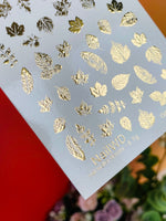 Nail Water Decal 6 NailWD | Water Slide Nail Decals with Gold Leaves | Autumn Botanical Nail Art - UASLIDER