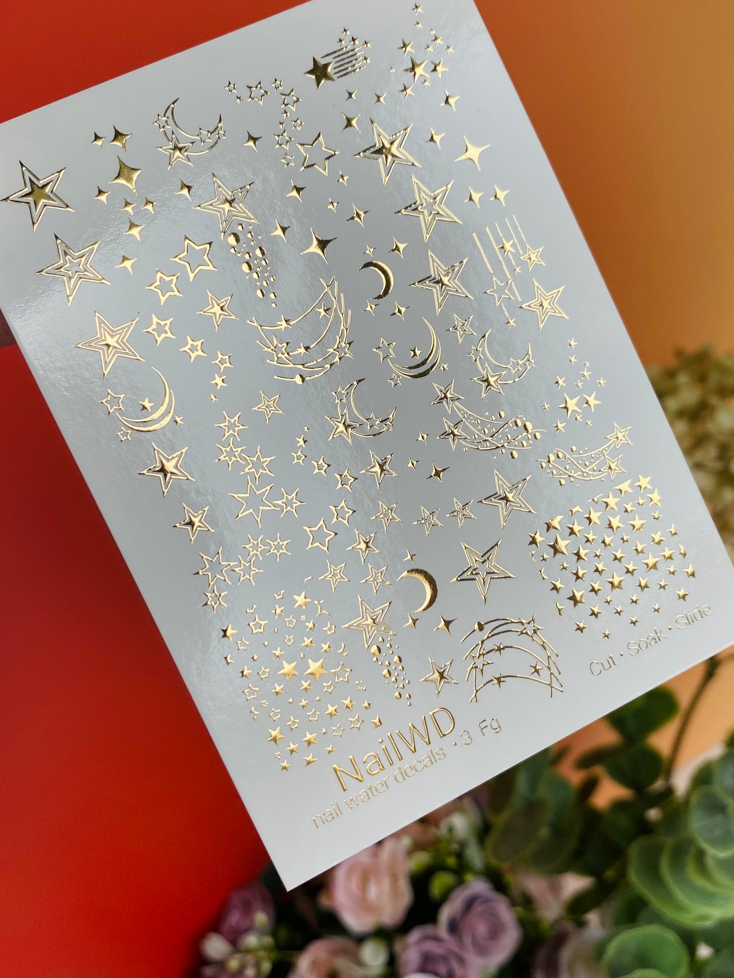Decalcomanii de apă pentru unghii 3 NailWD | Decalcomanii pentru unghii cu alunecare de apă cu stele și luni aurii | Artă unghială cerească