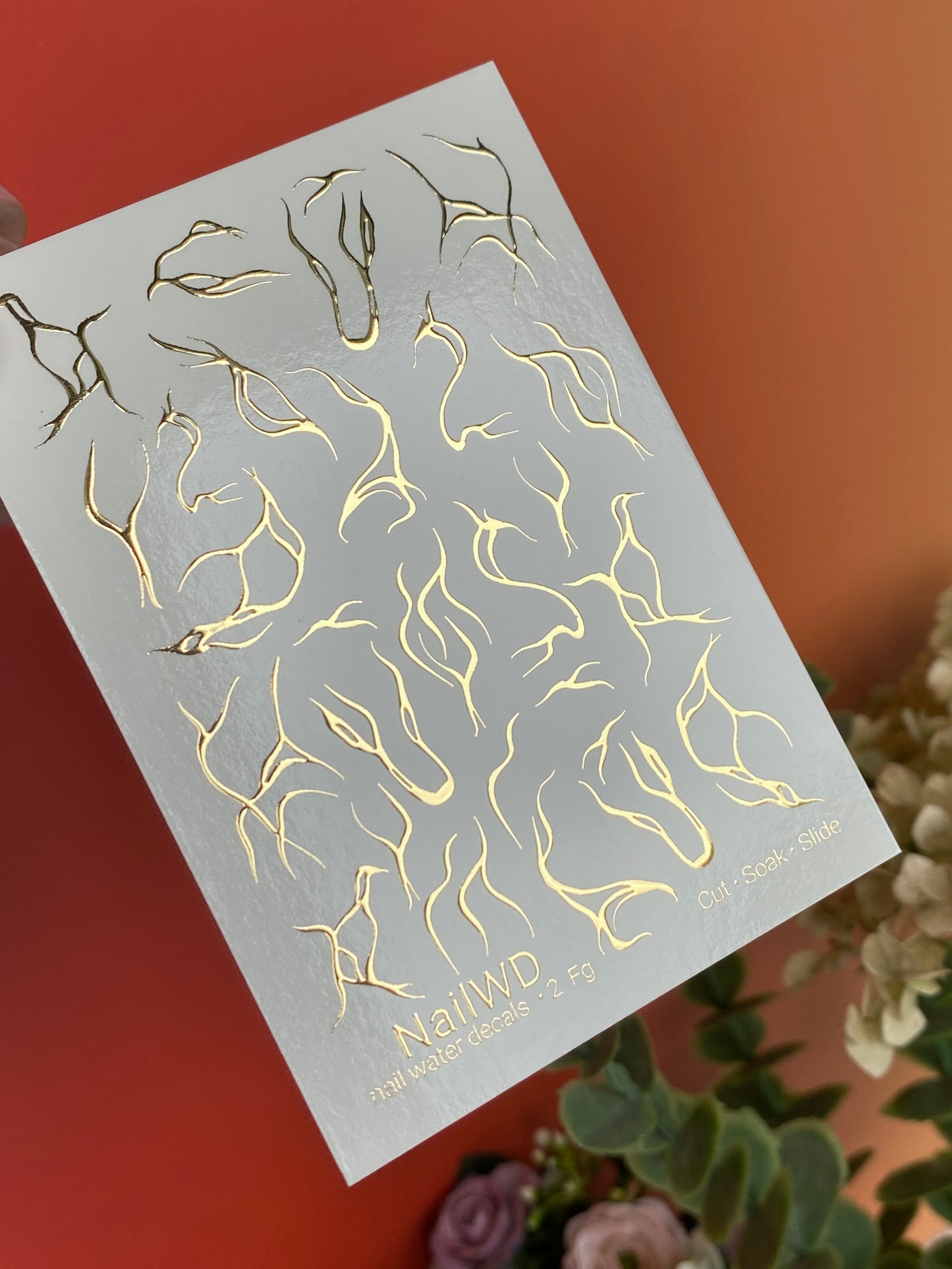 Nail Water Decal 2 NailWD | Water Slide Nail Decals with Gold Flames | Abstract Fire Nail Art