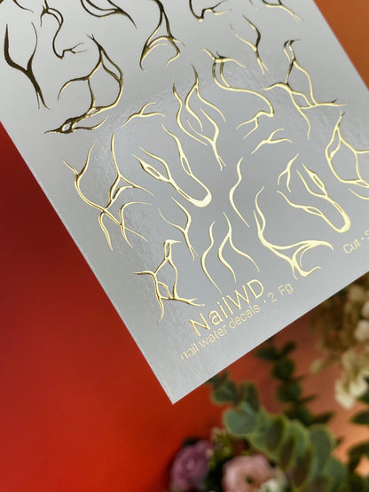 Nail Water Decal 2 NailWD | Water Slide Nail Decals with Gold Flames | Abstract Fire Nail Art