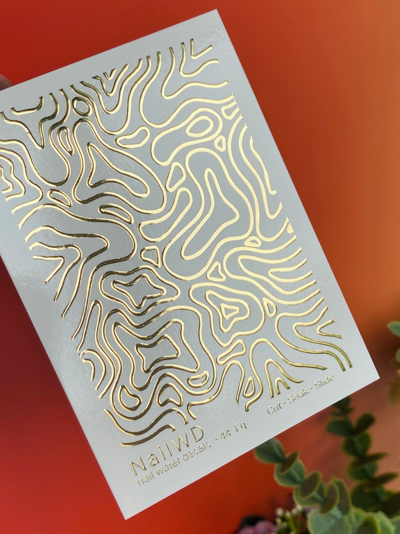 Nail Water Decal 44 NailWD | Abstract Water Slide Nail Decals | Gold Foil Liquid Line Art - UASLIDER