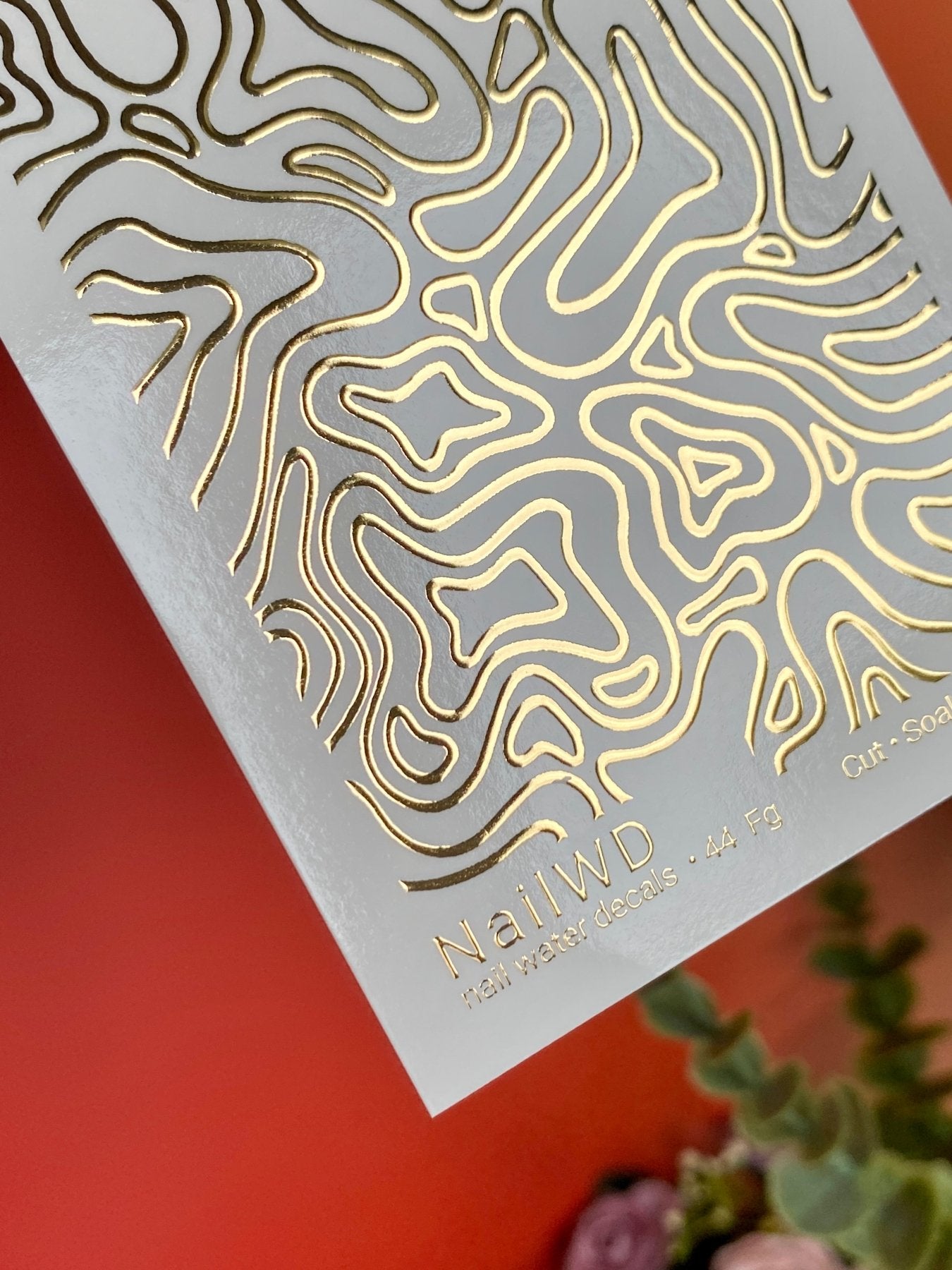 Nail Water Decal 44 NailWD | Abstract Water Slide Nail Decals | Gold Foil Liquid Line Art - UASLIDER