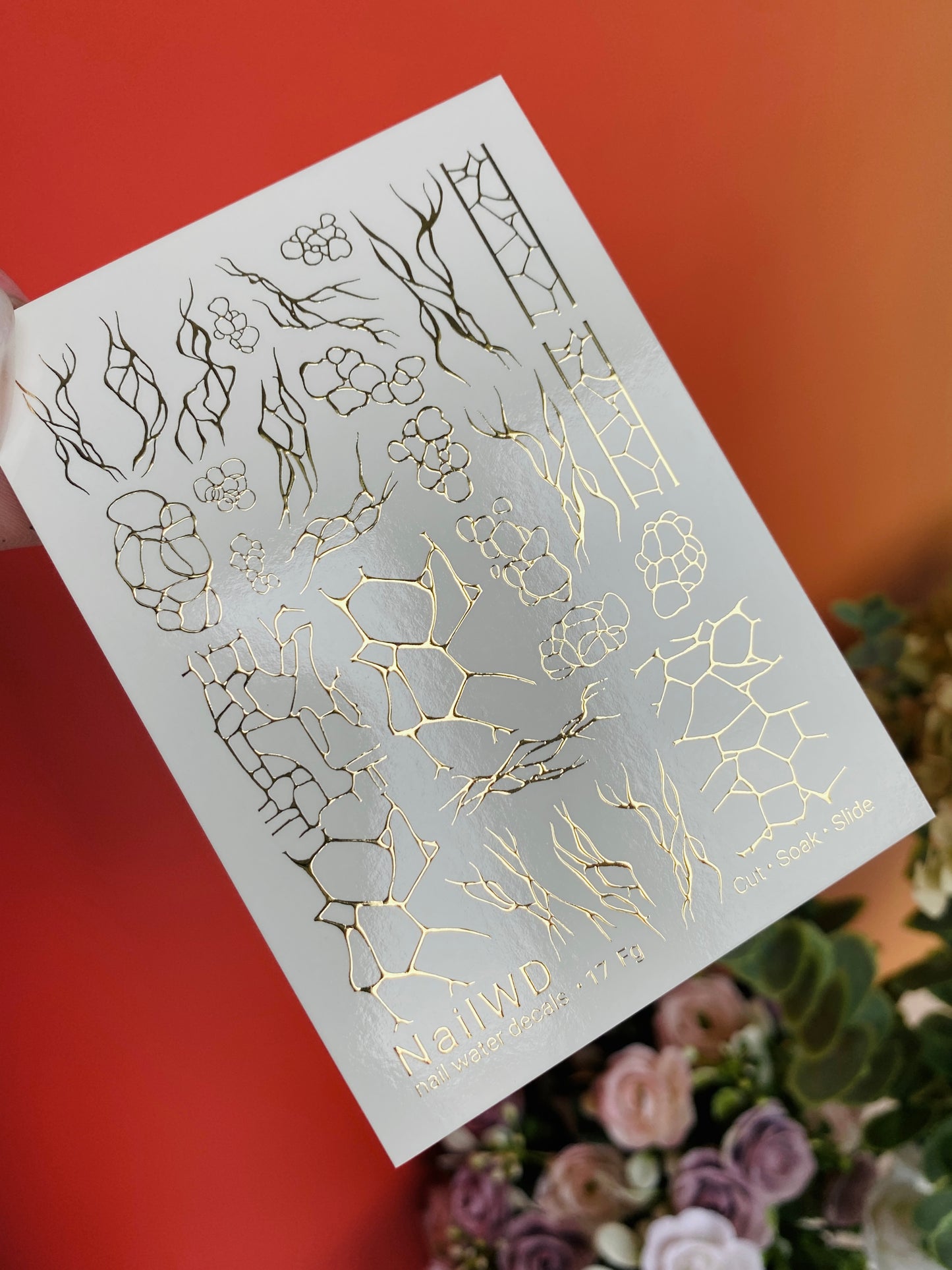 Nail Water Decal 17 NailWD | Water Slide Nail Decals with Gold Abstract Patterns | Cracks and Bubble Nail Art