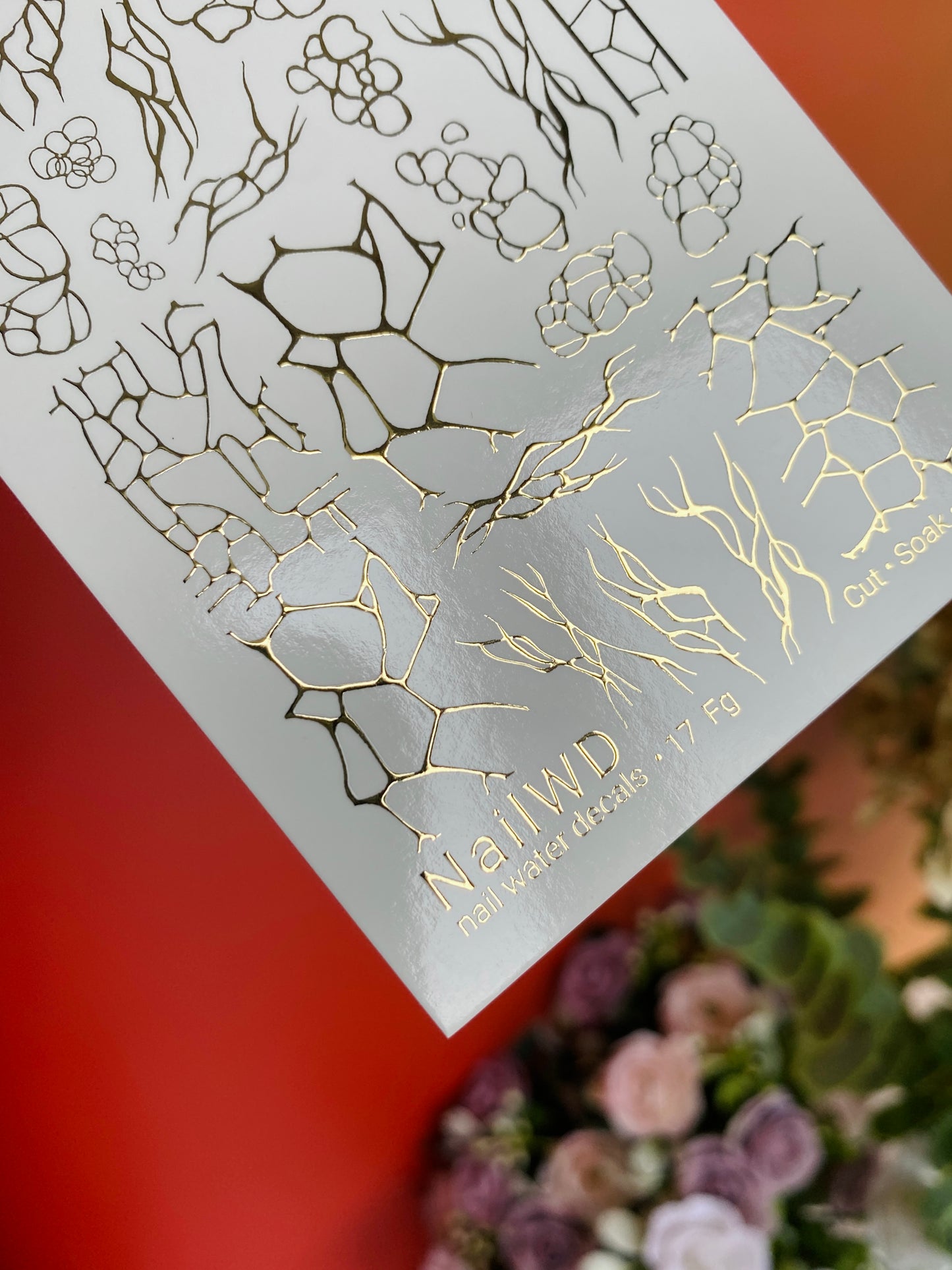 Nail Water Decal 17 NailWD | Water Slide Nail Decals with Gold Abstract Patterns | Cracks and Bubble Nail Art