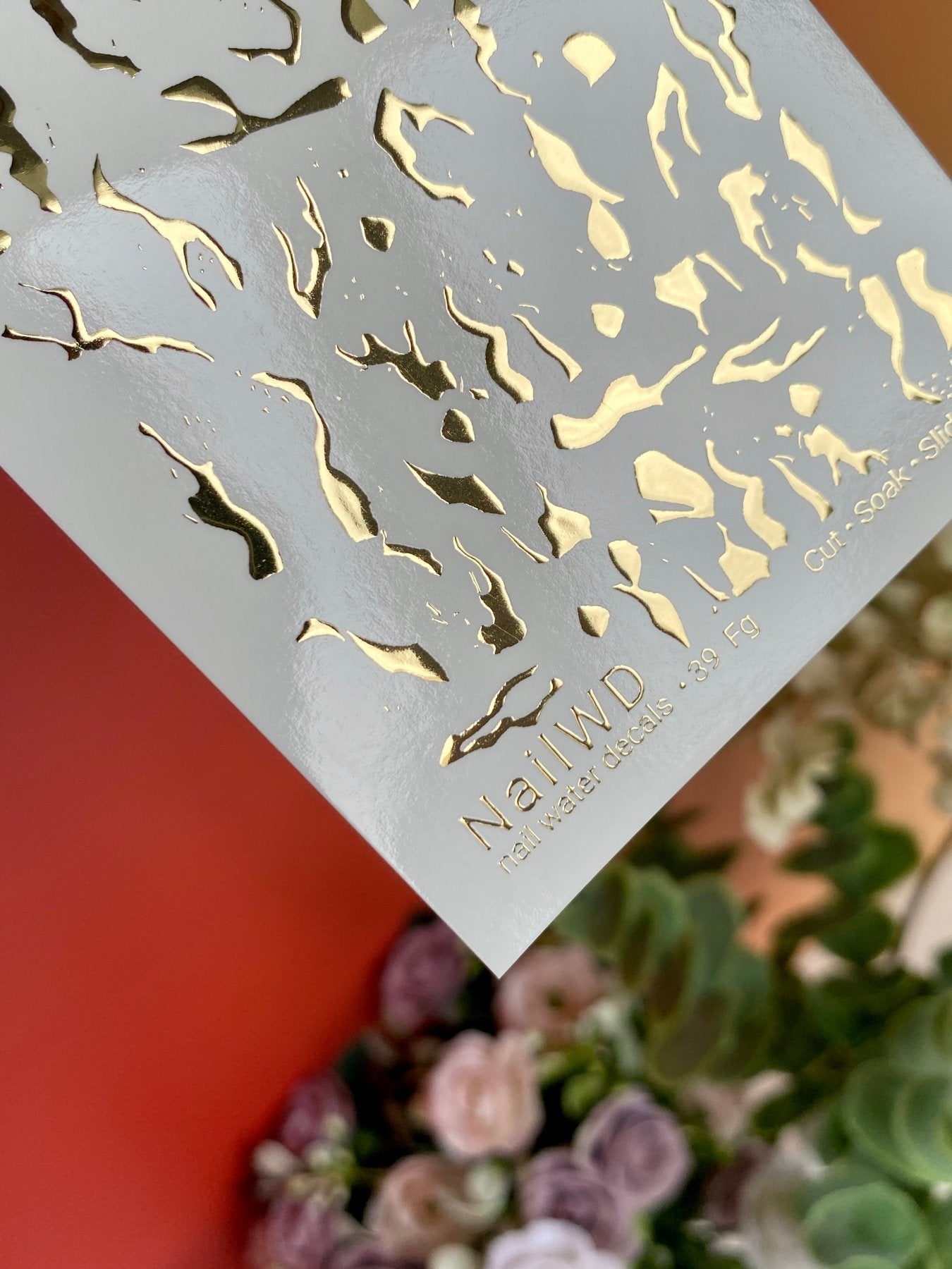 Nail Water Decal 39 NailWD | Abstract Water Slide Nail Decals | Gold Foil Liquid Metal Effect - UASLIDER