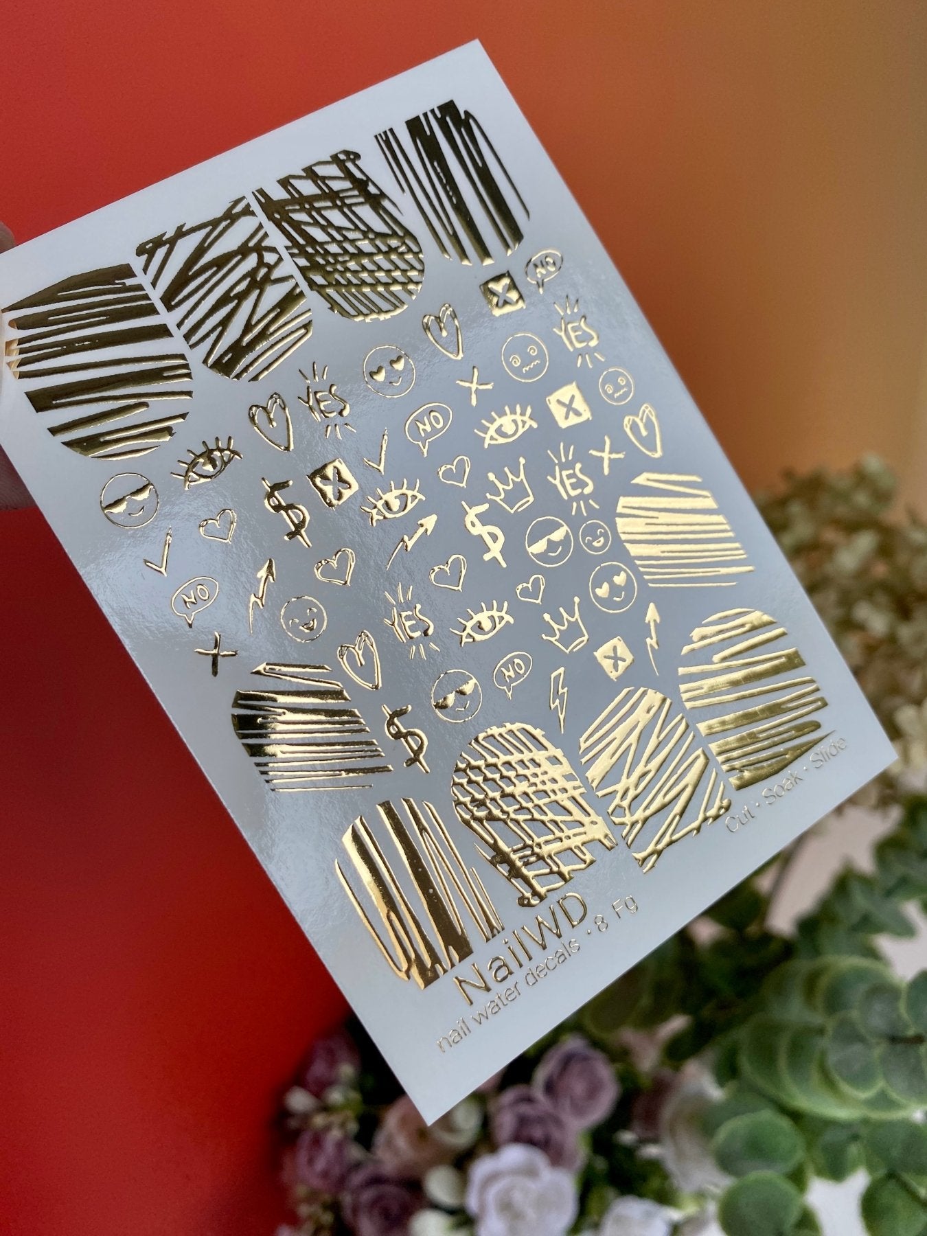 Nail Water Decal 8 NailWD | Water Slide Nail Decals with Gold Symbols | Abstract Graphic Nail Art - UASLIDER