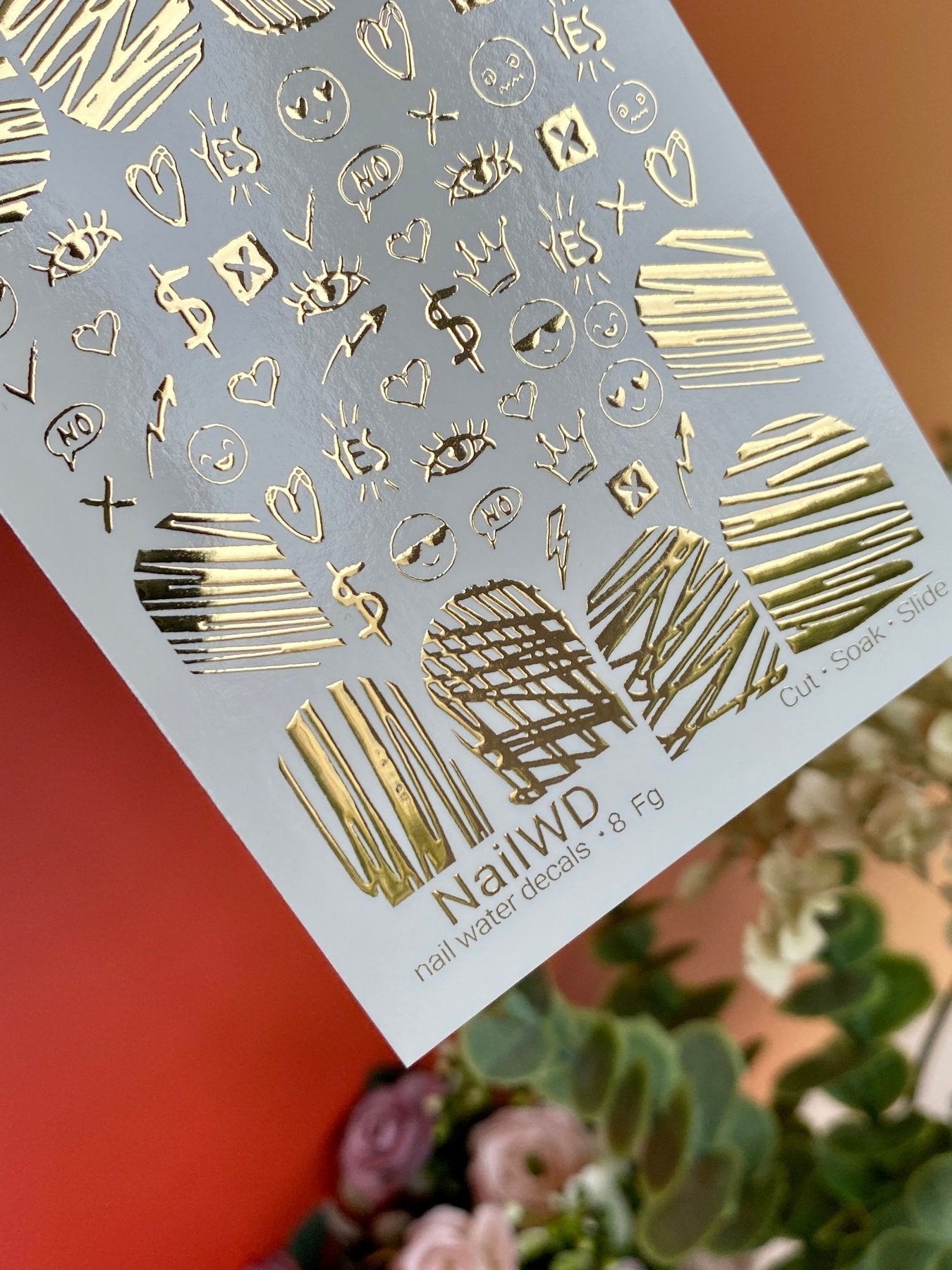 Nail Water Decal 8 NailWD | Water Slide Nail Decals with Gold Symbols | Abstract Graphic Nail Art - UASLIDER
